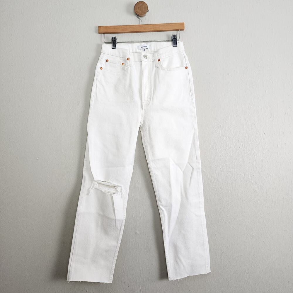 NWT RE/DONE 70s High Rise Stove Pipe Jeans Worn White Stretch Straight Size 28